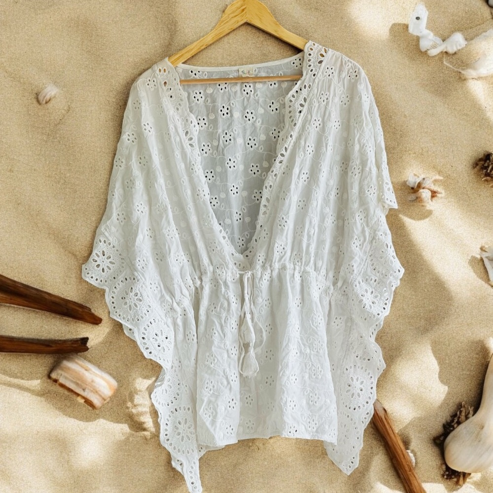 Surf GYPSY embroidered eyelet Tunic Swim Cover In White